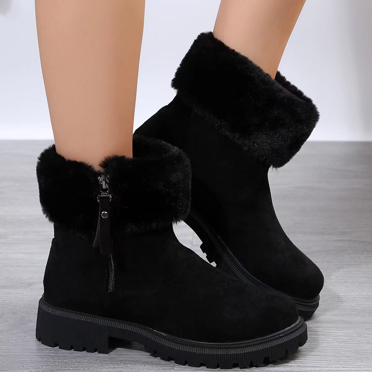 Women’s Faux Fur Lined Winter Ankle Boots with Side Zipper - Artsi Chic Boutique