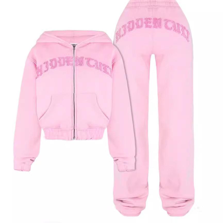 Trendy Cropped Hoodie & Jogger Set – Sporty Letter Print Lounge Suit - Artsi Chic Boutique