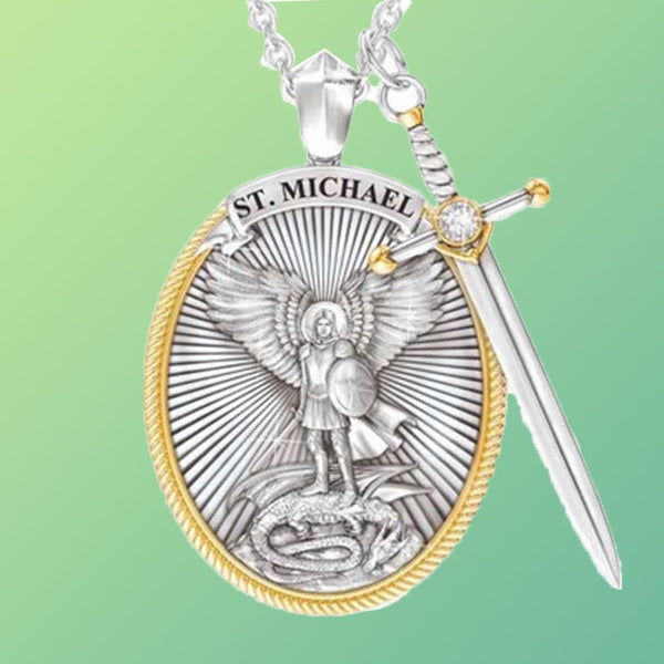 St. Michael Protection Shield with Sword Pendant Necklace - Artsi Chic Boutique