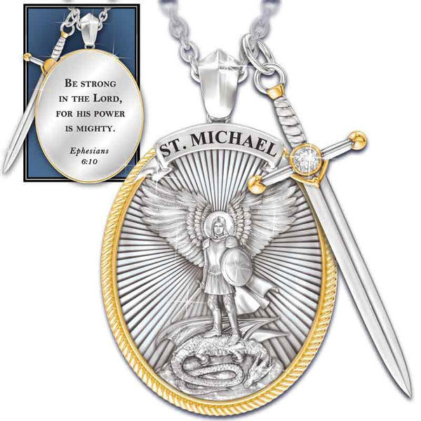 St. Michael Protection Shield with Sword Pendant Necklace - Artsi Chic Boutique