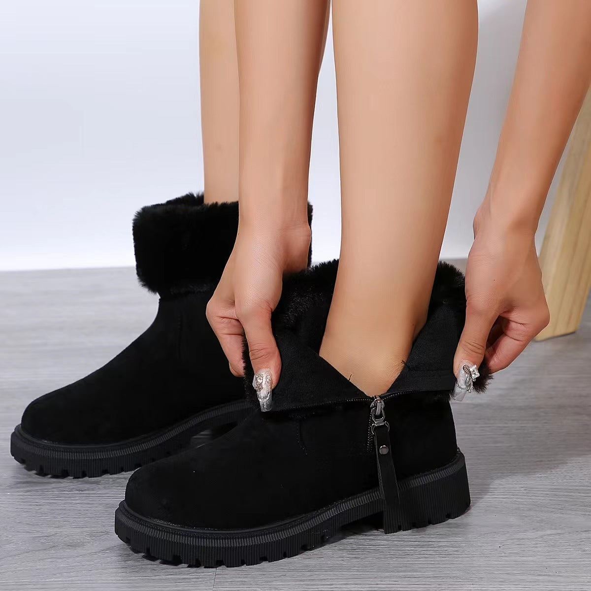 Women’s Faux Fur Lined Winter Ankle Boots with Side Zipper - Artsi Chic Boutique