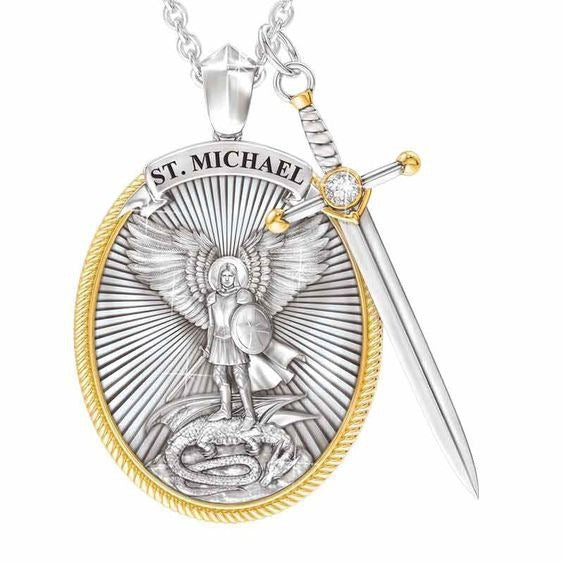 St. Michael Protection Shield with Sword Pendant Necklace - Artsi Chic Boutique