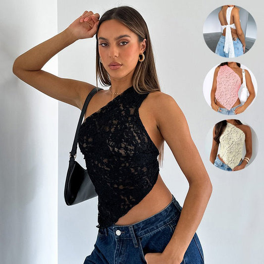 Chic Lace Asymmetrical Top – Backless Style, Streetwear Vibes in Apricot - Buy from Artsi Chic Boutique