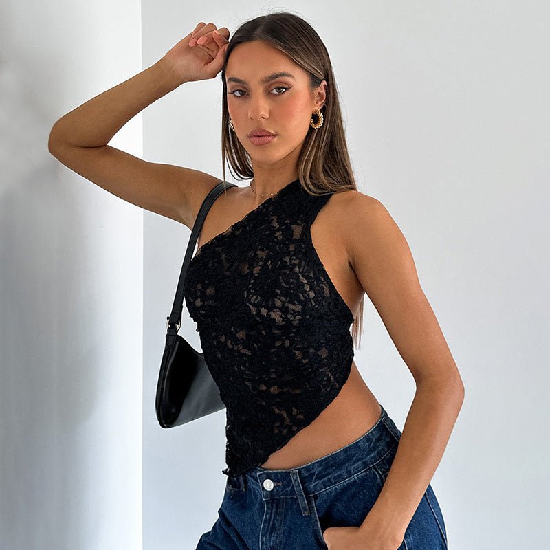 Chic Lace Asymmetrical Top – Backless Style, Streetwear Vibes - Artsi Chic Boutique