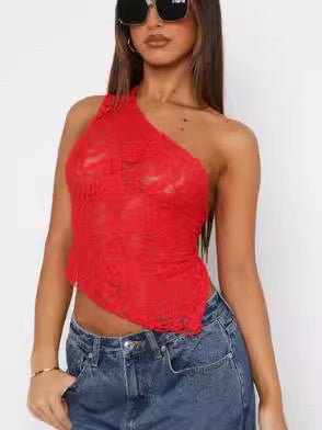 Chic Lace Asymmetrical Top – Backless Style, Streetwear Vibes - Artsi Chic Boutique