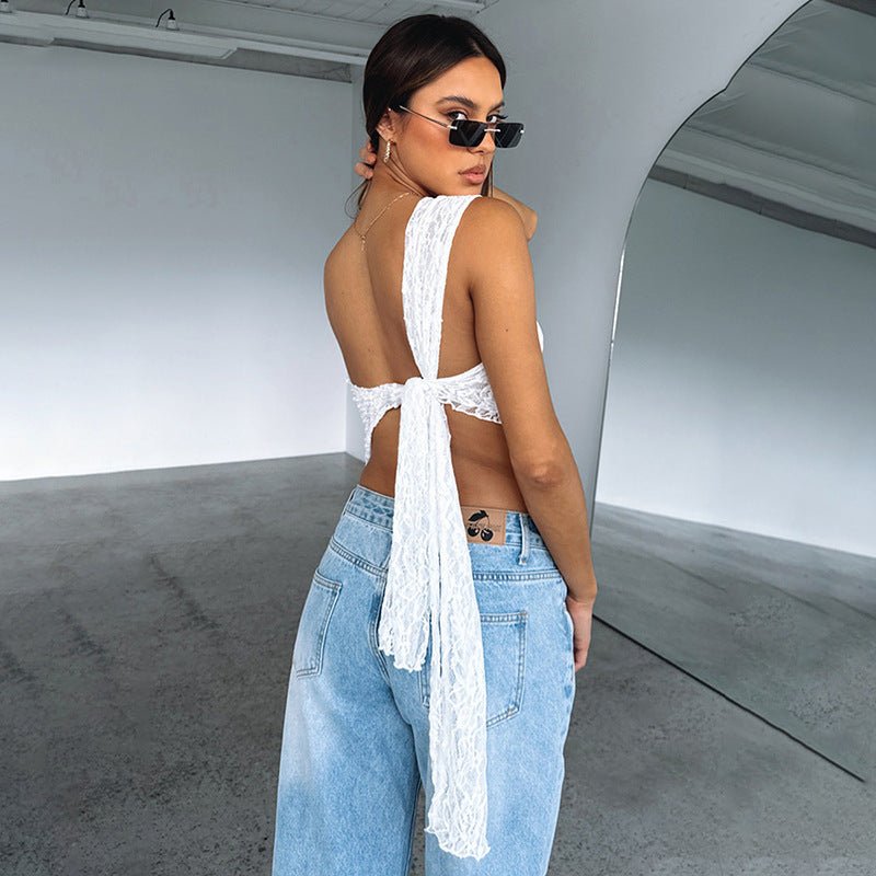 Chic Lace Asymmetrical Top – Backless Style, Streetwear Vibes - Artsi Chic Boutique