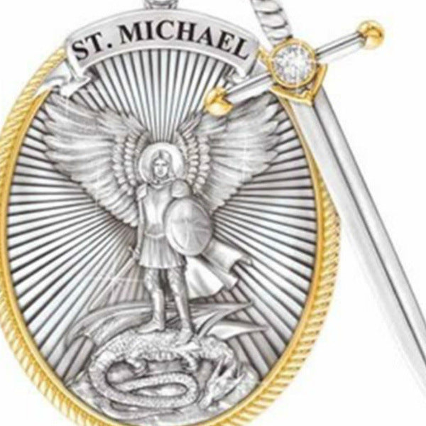 St. Michael Protection Shield with Sword Pendant Necklace - Artsi Chic Boutique