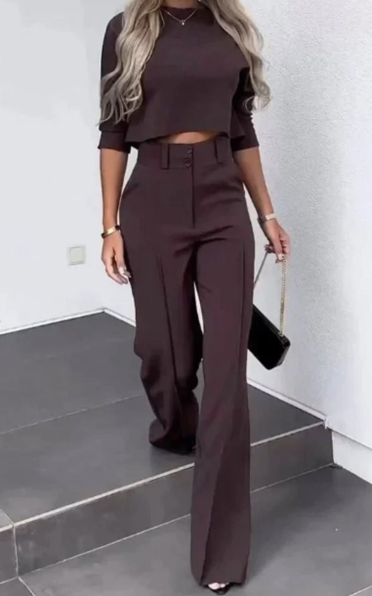 Elegant High-Waist Wide Leg Pants & Crop Top Set - Women's Fashion - Artsi Chic Boutique