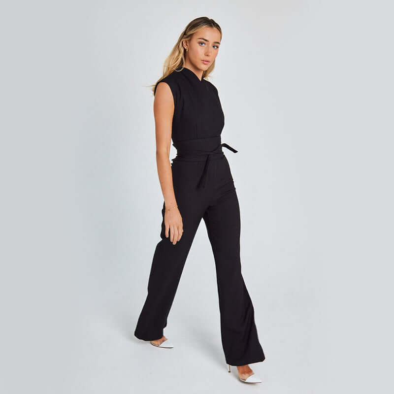 Elegant Sleeveless Wide Leg Jumpsuit – V-Neck Business Casual Overalls for Women - Artsi Chic Boutique