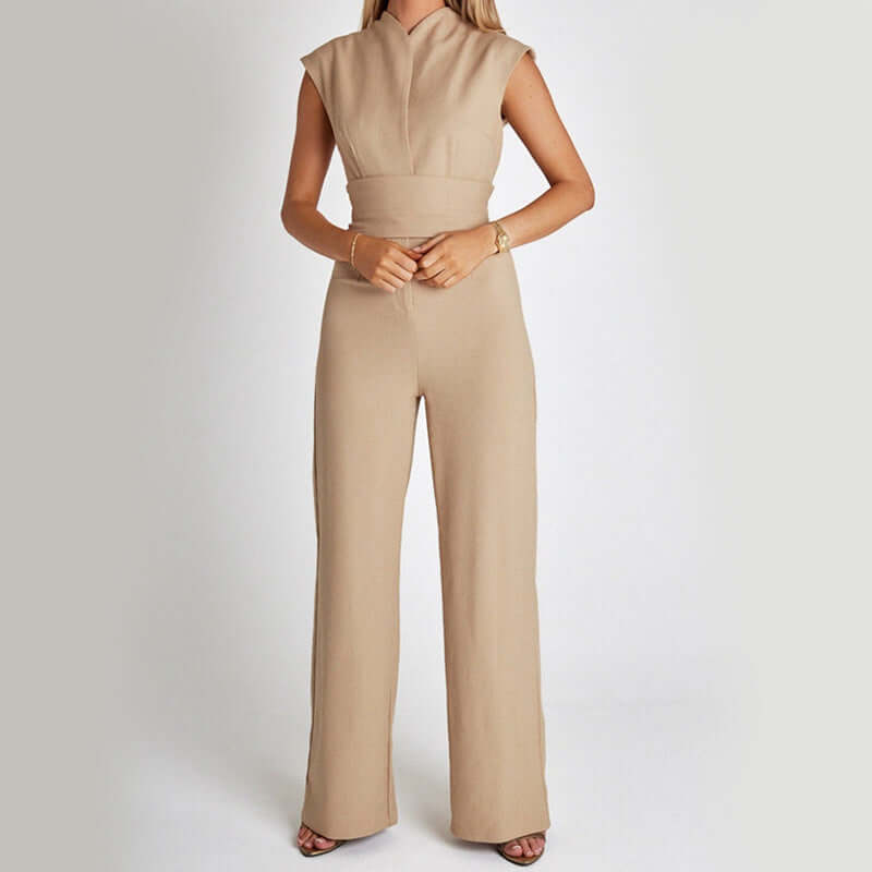 Elegant Sleeveless Wide Leg Jumpsuit – V-Neck Business Casual Overalls for Women - Artsi Chic Boutique