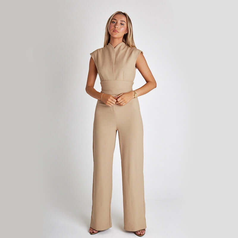 Elegant Sleeveless Wide Leg Jumpsuit – V-Neck Business Casual Overalls for Women - Artsi Chic Boutique