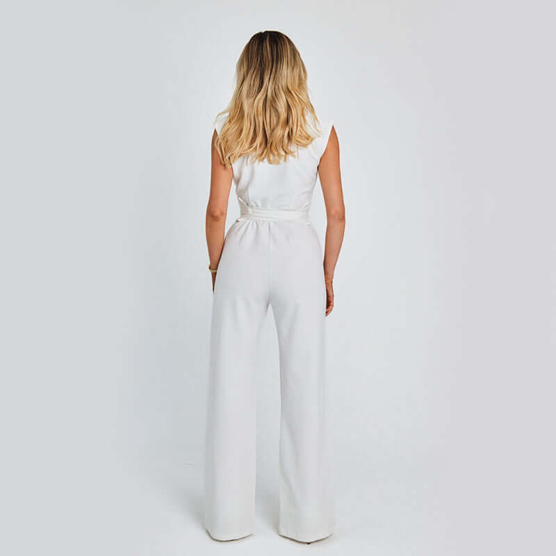 Elegant Sleeveless Wide Leg Jumpsuit – V-Neck Business Casual Overalls for Women - Artsi Chic Boutique