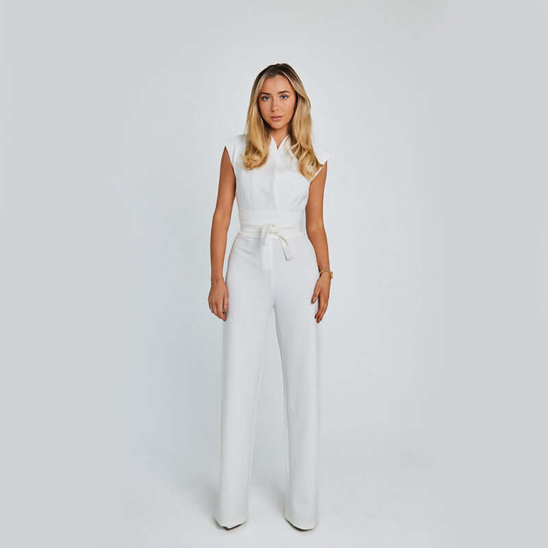 Elegant Sleeveless Wide Leg Jumpsuit – V-Neck Business Casual Overalls for Women - Artsi Chic Boutique