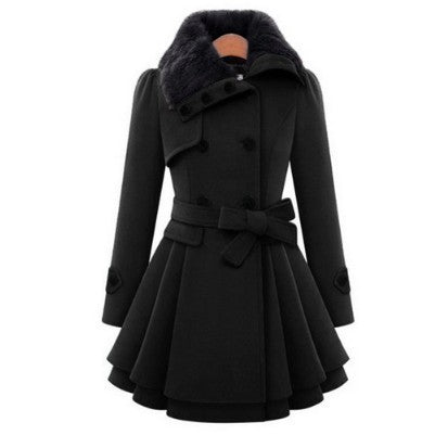 Elegant Women's Double-Breasted Woolen Coat – Slim Fit Mid-Length Winter Jacket - Artsi Chic Boutique