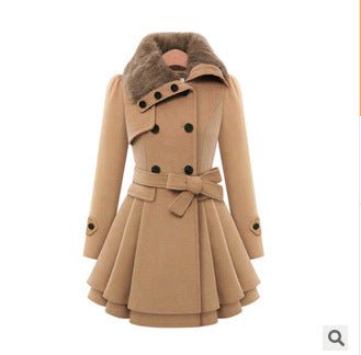 Elegant Women's Double-Breasted Woolen Coat – Slim Fit Mid-Length Winter Jacket - Artsi Chic Boutique