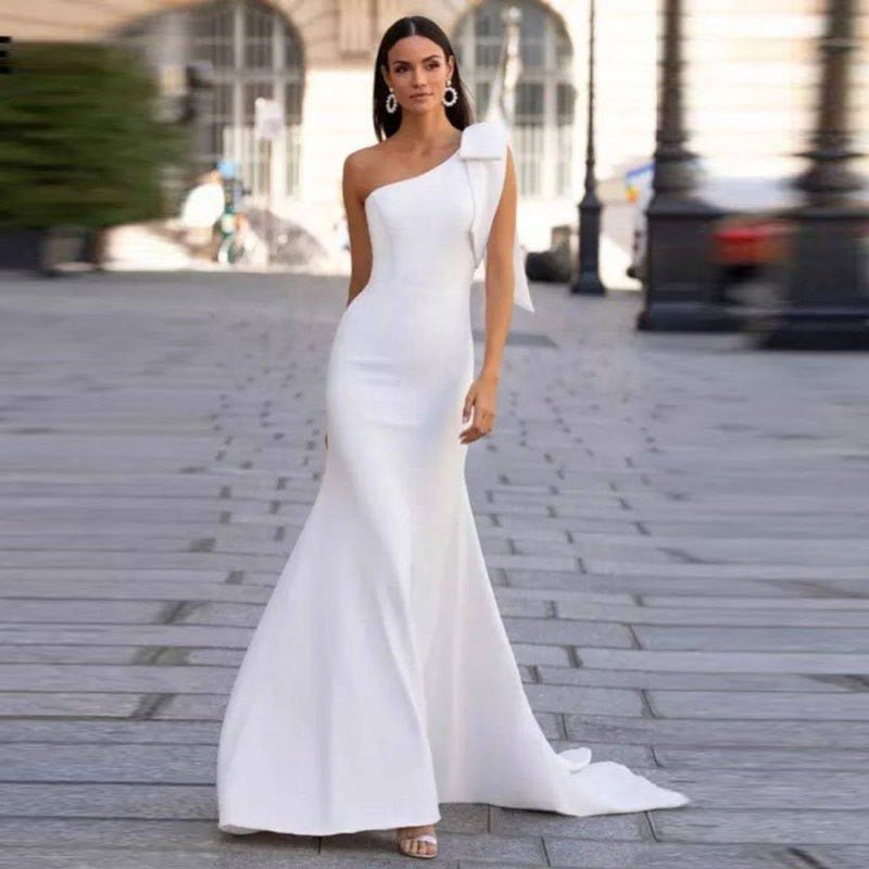 Elegant Women's Fishtail Wedding Dress | Slimming Off-Shoulder Gown - Artsi Chic Boutique