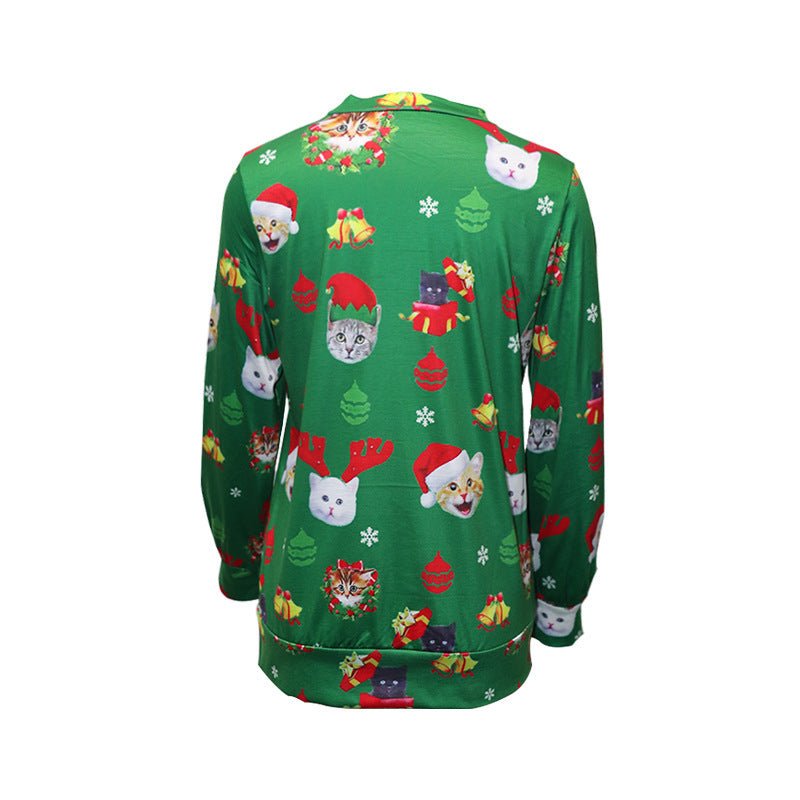 Festive Cat Christmas Sweatshirt – Cozy Round Neck Holiday Pullover - Artsi Chic Boutique