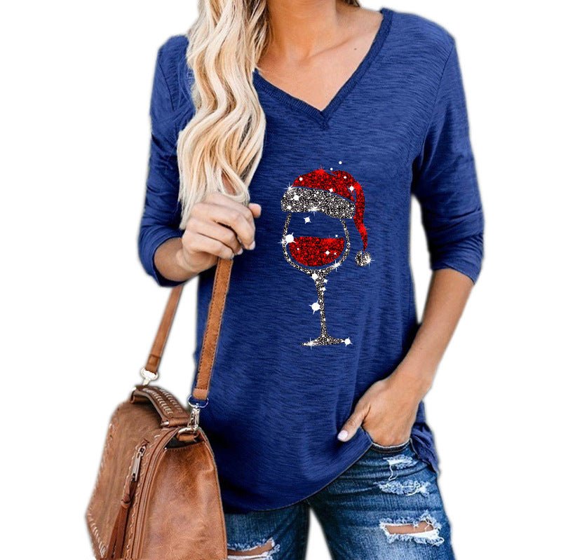 Festive Christmas Wine Glass Print Top – Holiday Fashion - Artsi Chic Boutique