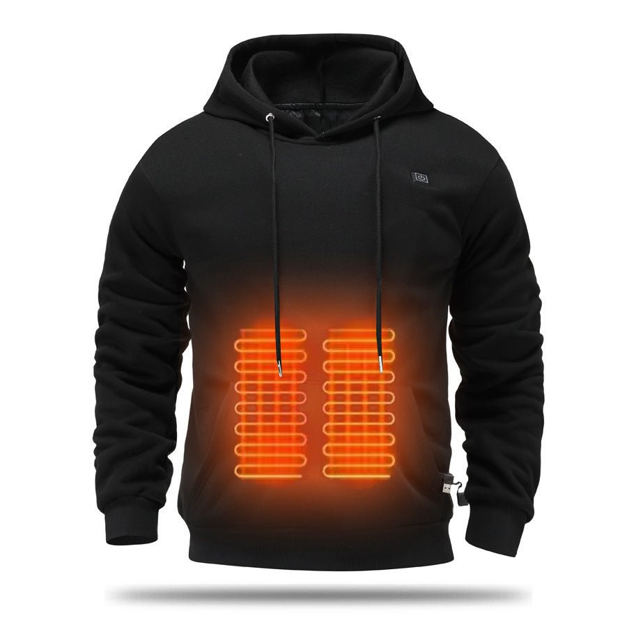 Lightweight black hoodie, temperature adjustable for winter