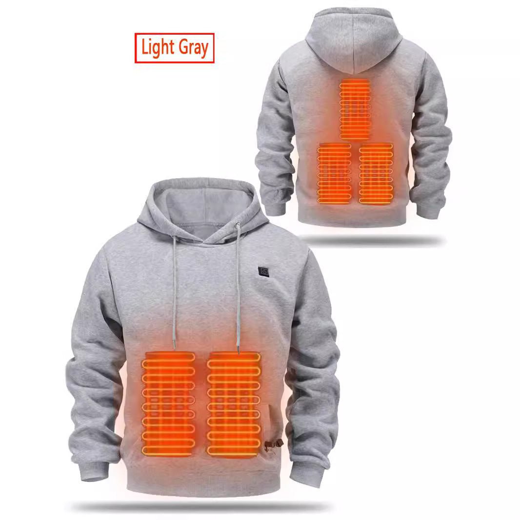 Gray hoodie with adjustable temperature control, warm for winter