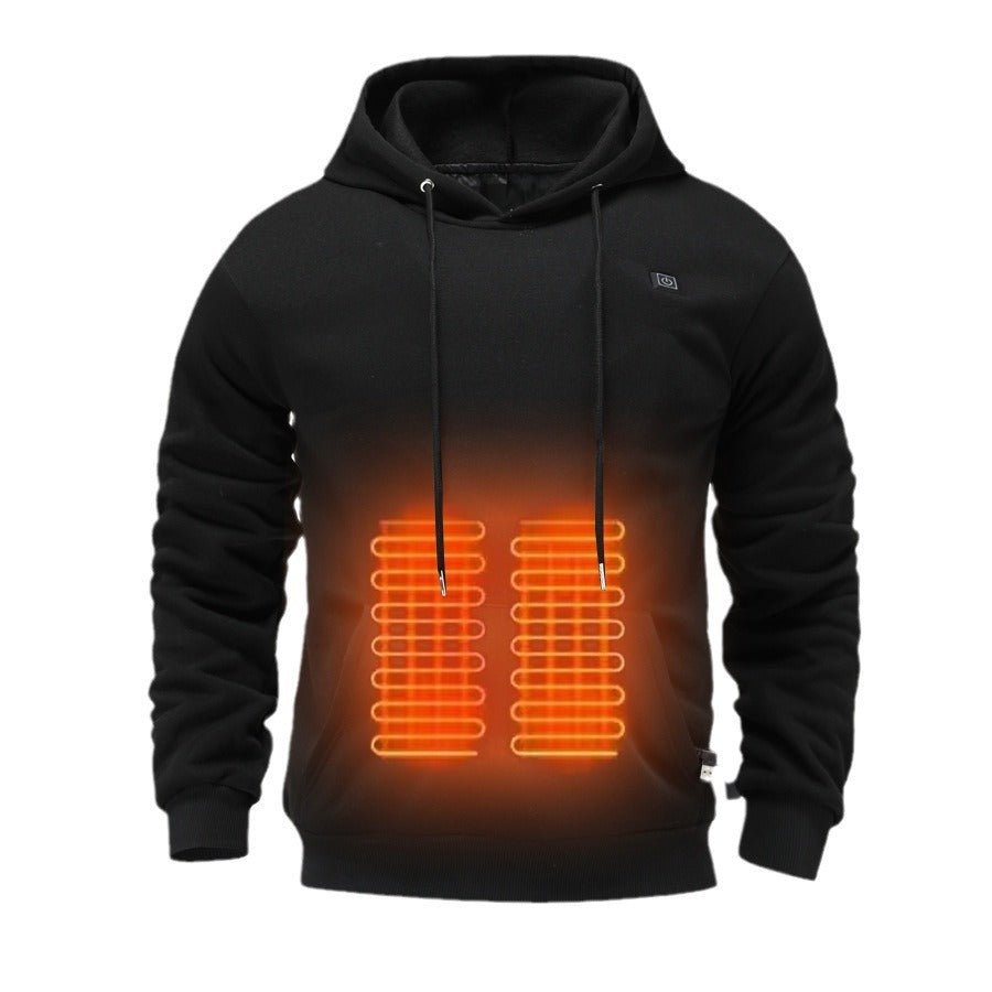 Warm black hoodie with adjustable temperature control