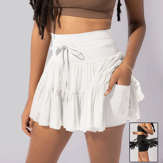 High Waist Lace-Up Sports Skirt with Safety Shorts - Trendy Pleats - Artsi Chic Boutique