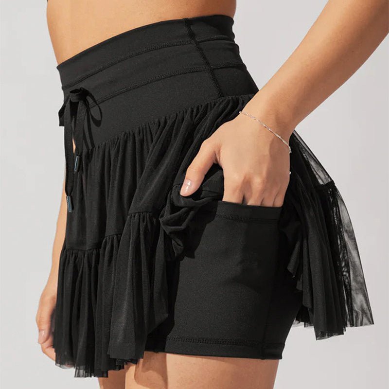 High Waist Lace-Up Sports Skirt with Safety Shorts - Trendy Pleats - Artsi Chic Boutique