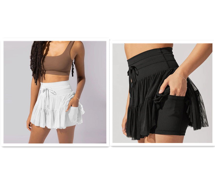 High Waist Lace-Up Sports Skirt with Safety Shorts - Trendy Pleats - Artsi Chic Boutique