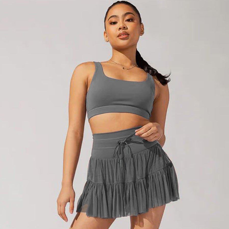 High Waist Lace-Up Sports Skirt with Safety Shorts - Trendy Pleats - Artsi Chic Boutique