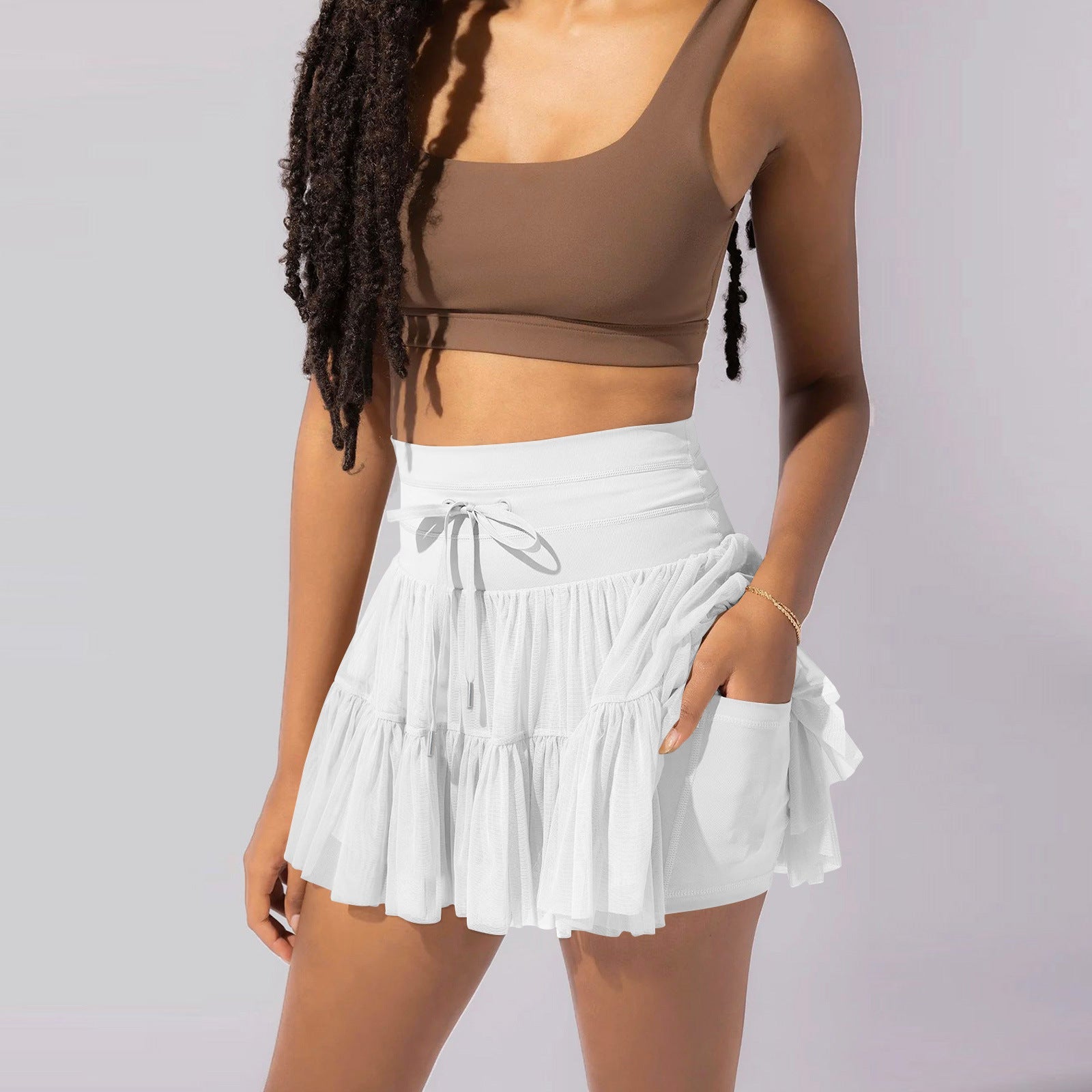 High Waist Lace-Up Sports Skirt with Safety Shorts - Trendy Pleats - Artsi Chic Boutique