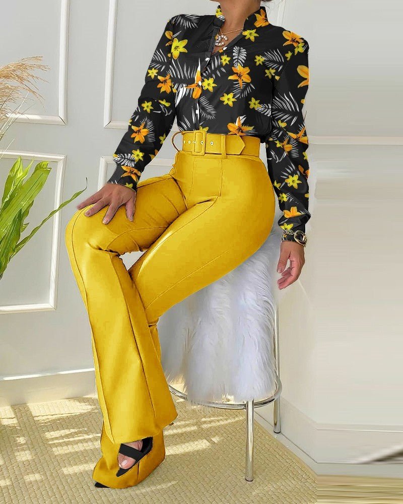 Modern Print Blouse & Sleek High-Waist Pants Set - Trendy Women's Wear - Artsi Chic Boutique