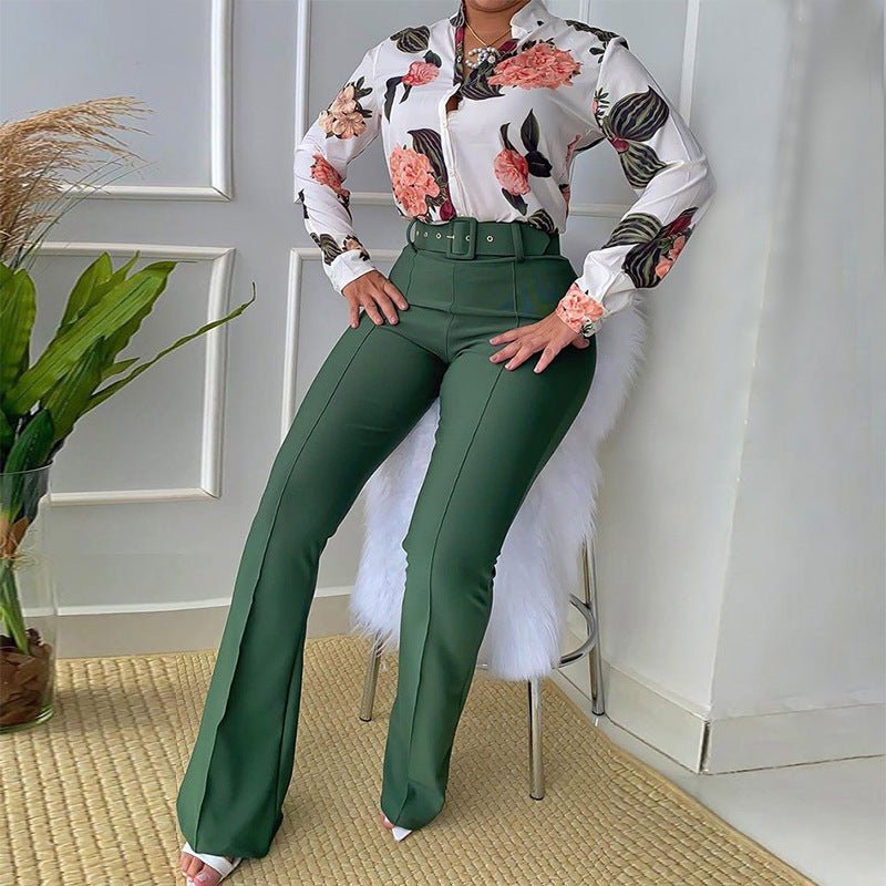 Modern Print Blouse & Sleek High-Waist Pants Set - Trendy Women's Wear - Artsi Chic Boutique