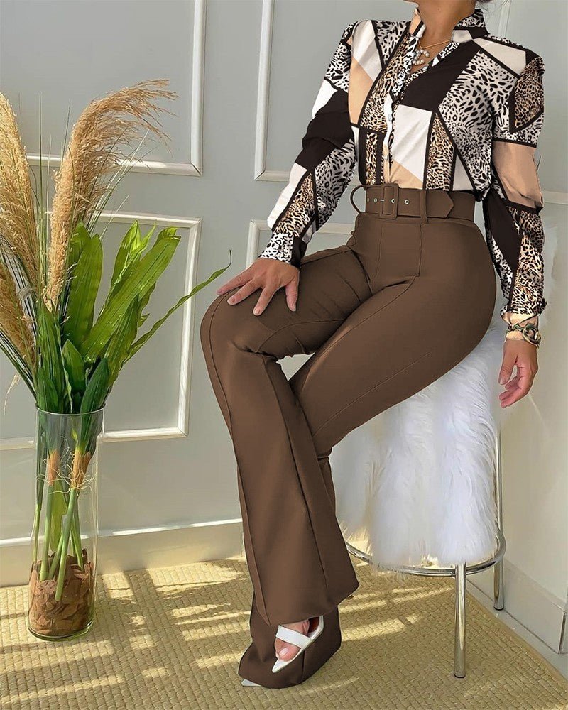 Modern Print Blouse & Sleek High-Waist Pants Set - Trendy Women's Wear - Artsi Chic Boutique