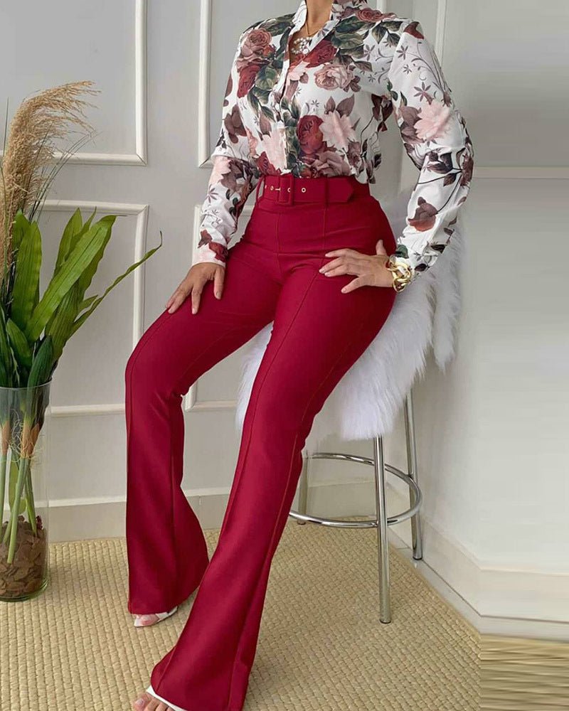 Modern Print Blouse & Sleek High-Waist Pants Set - Trendy Women's Wear - Artsi Chic Boutique