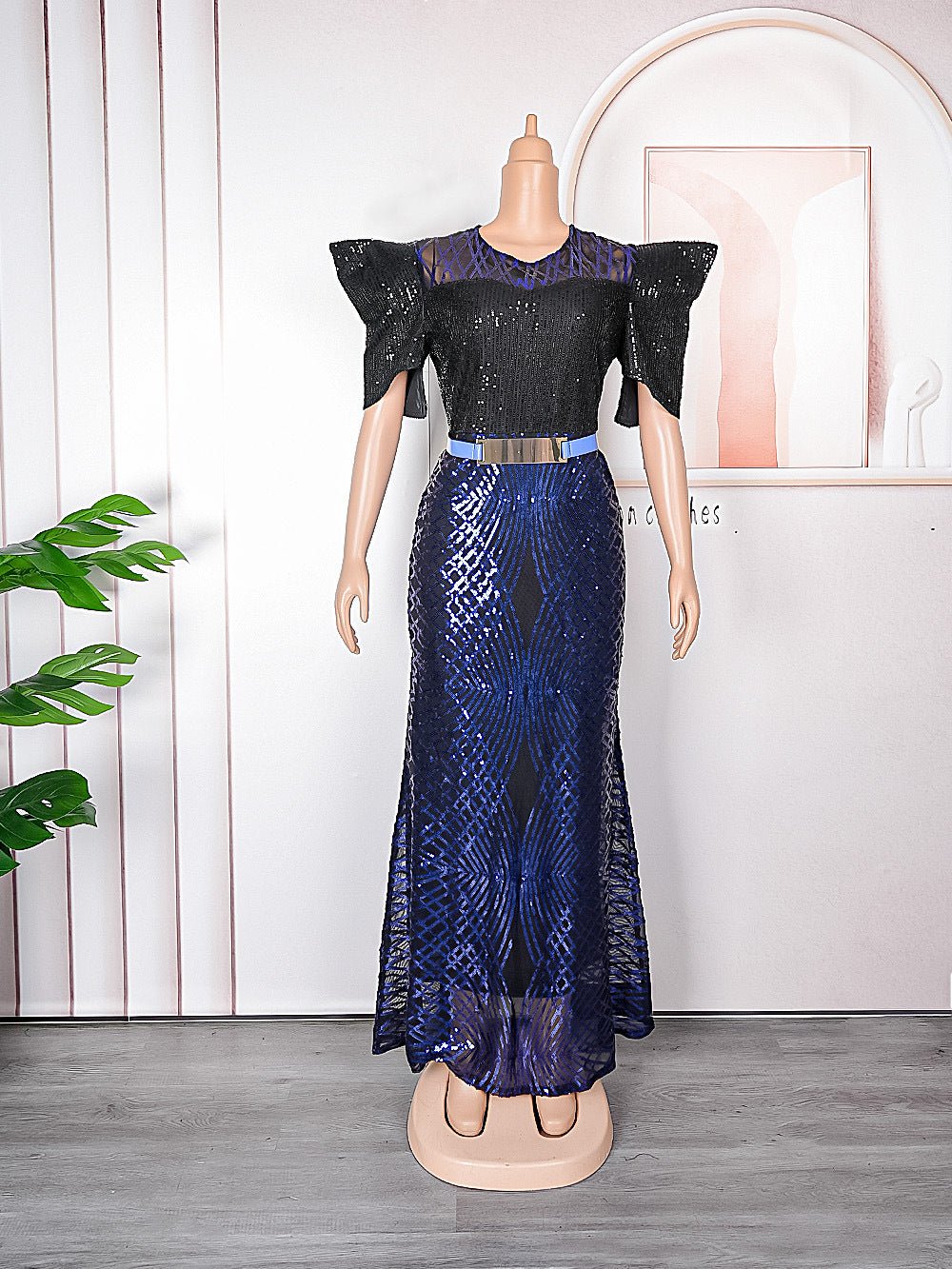 Plus Size Sequined Christmas Dress – Elegant Women's Holiday Party Gown in Blue - Buy from Artsi Chic Boutique